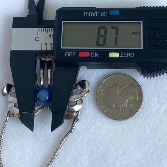 VTG Sterling Silver 925 Forstner Blue Cats Eye Glass Floral Pendant Necklace 16" - Picture 12 of 16